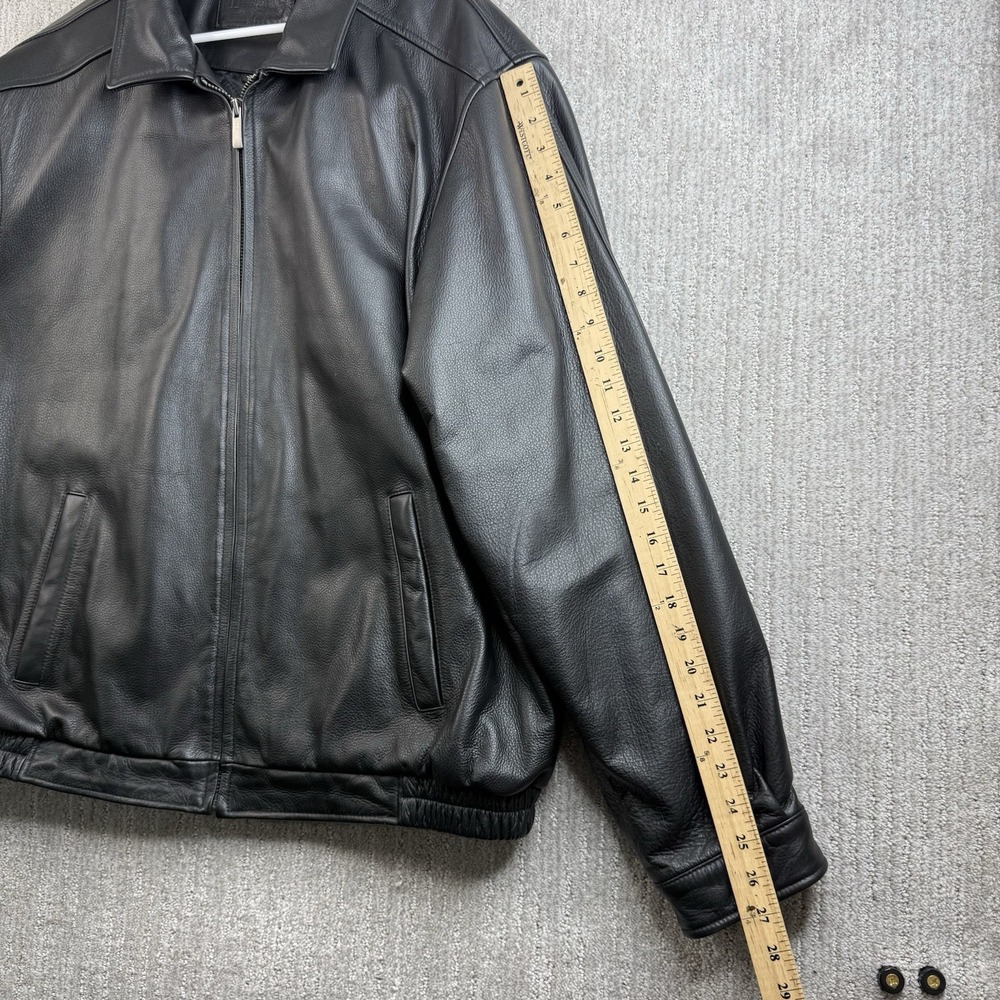 Croft Barrow Bomber Jacket Black Leather Collared Zip Pockets Quilt Lined Sz XLT - Picture 9 of 9